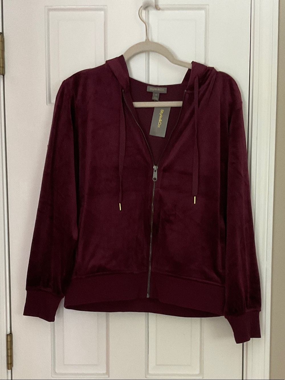 Style & Co. Burgundy Velvet Zip Hoodie